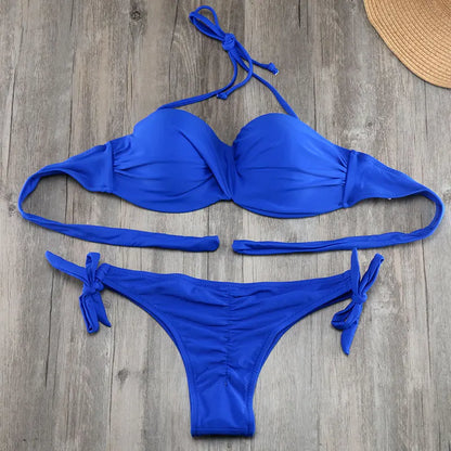Bikini Solide Avec Bretelles Bandage Ensemble Bikini Blanc Push Up Bikini Maillots De Bain Bandeau Maillot De Bain Brésilien Maillot De Bain