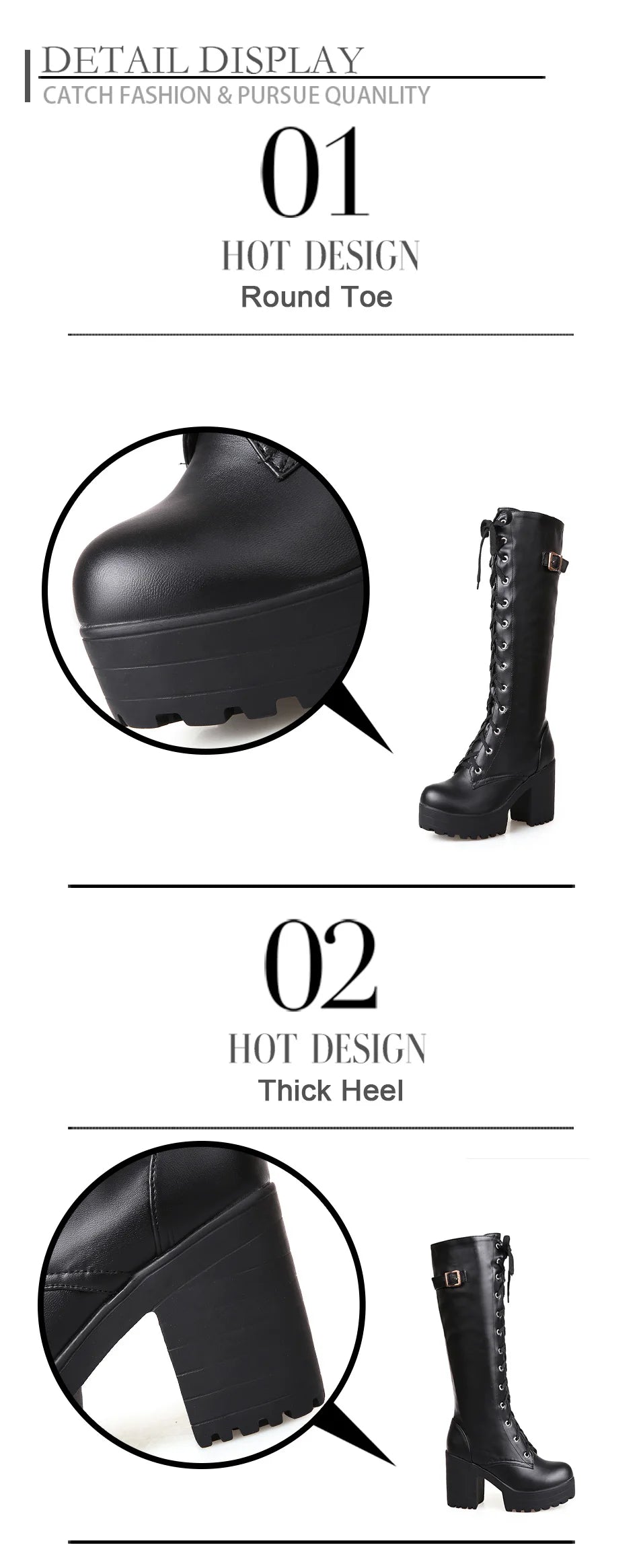 Gdgydh Hot Sale Spring Autumn Lacing Knee High Boots Women Fashion White Square Heel Woman Leather Shoes Winter PU Large Size 43