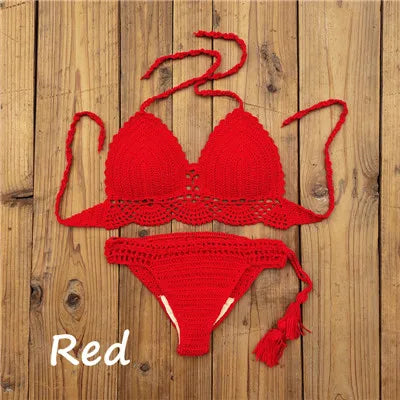 Costume da bagno donna all'uncinetto a mano in 10 colori Costume da bagno sexy con top corto push up Costume da bagno da spiaggia con nappa Pantaloncini da bagno