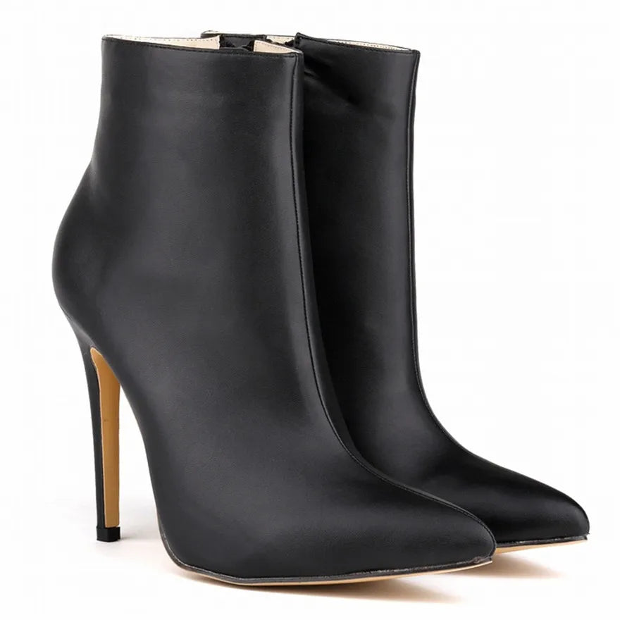 Top Leather Boots 2025 Autumn Women Shoes Fashion High Heels Zipper Breathable Short Boots Pointed Ladies Sexy Party Boots Black
