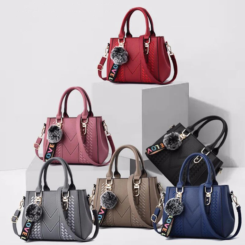 Borse a tracolla ricamate Borse da donna in pelle Borse da donna Sac a Main Borsa a mano con palla per capelli da donna