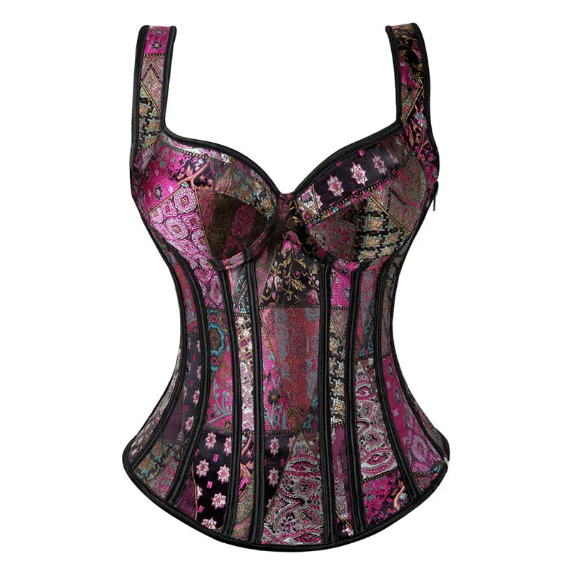 abiti corsetto bustier per donna gonna tutù set corsetto con cinturino con cerniera plus size jacquard gotico burlesque sexy vintage viola 6XL
