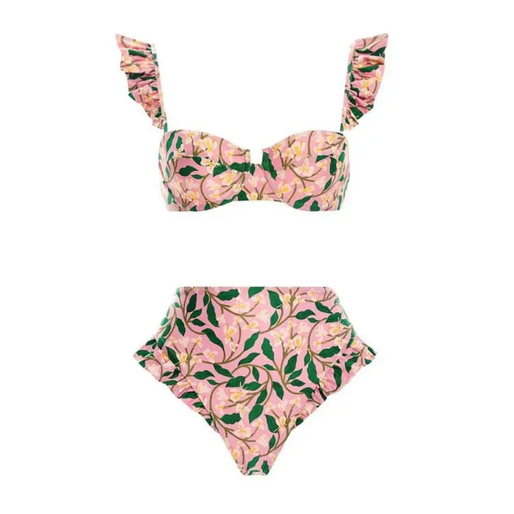 2025 New Two Pieces Swimsuits Swimwear Women Floral Summer Bathing Suits French Retro Style Beachwear Sexy Bikini Swimdress