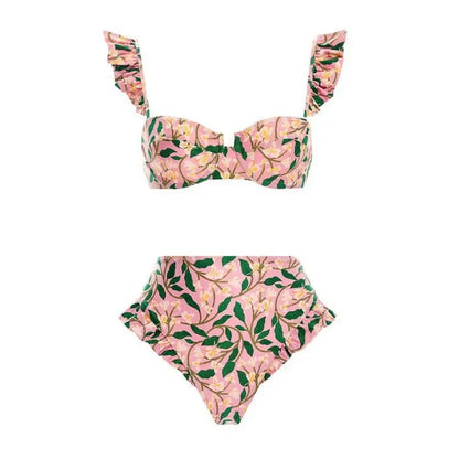 2025 New Two Pieces Swimsuits Swimwear Women Floral Summer Bathing Suits French Retro Style Beachwear Sexy Bikini Swimdress