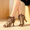 Chaussures latines roses à bout ouvert en daim, bottes de danse, Salsa, Tango, performance, pratique, chaussures de danse de salon, chaussures de jazz à la cheville pour femmes