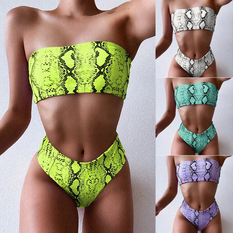 Sexy Bandeau Bikinis Damen Badeanzug Push Up Bademode Print Bikini Set Weibliche Brasilianische Bikinis Strandmode Sommer High Waist Swim