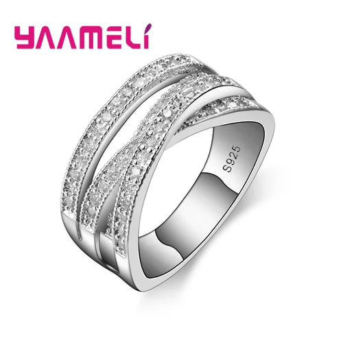 Moda Donna Uomo Anelli Argento sterling 925 Colore Gioielli Intarsio di cristallo Overpass Croce Bague Bijoux Dropshipping 5-13