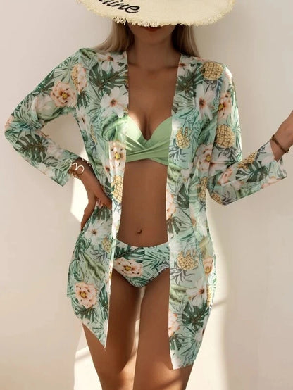 TW75018 Hot Selling Designer Badeanzug Push-up Bikini Pareo Badeanzug Langarm Vertuschung 3-teiliges Bademode-Set für Damen