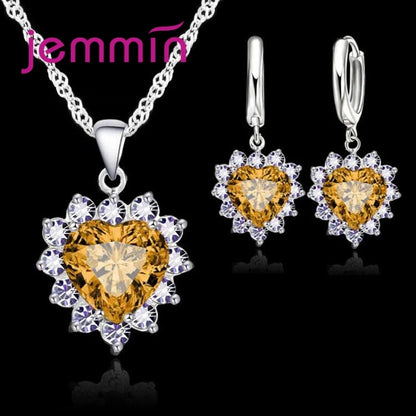 Top di Vendita di Cerimonia Nuziale di Fidanzamento Regalo di Anniversario Dei Monili di Imposta Solido Dell'argento Sterlina 925 Del Pendente Del Cuore Orecchini A Cerchio per Le Donne Ragazze