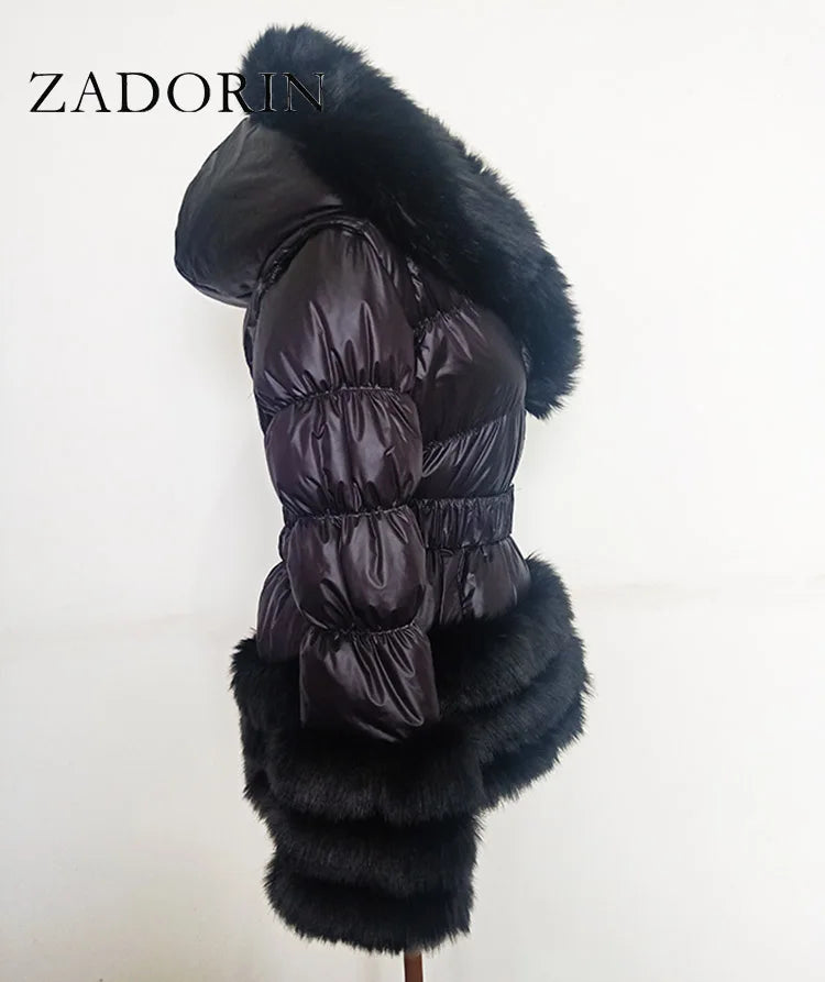 ZADORIN Cappotto invernale Donna New Fashion Cappotto in pelliccia sintetica Maniche staccabili Cappuccio Piumini d'anatra Con cappuccio Piumino nero Capispalla
