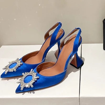 Estate europea e americana 2021 nuove scarpe da donna con tacco alto a punta girasole trapano fibbia punta chiusa sandali con tacco coppa di vino
