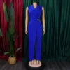 C8576 Combinaison d'été sans manches pour femme, col tailleur, élégante, unie, grande taille, style africain