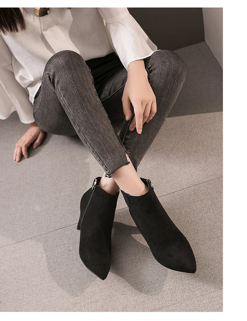 LazySeal 2025 New Luxury Leopard Women Boots Leather Winter Casual Shoes Hoof Heels Zip Pointed Toe Ankle Boots Big Size 43