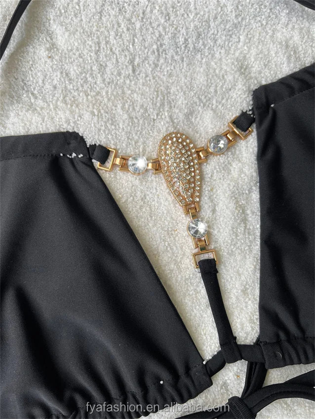 Fashion Sexy Brazil String Bademode Kristall Micro Bikini Set Diamant Fitness Casual Strandmode für Damen