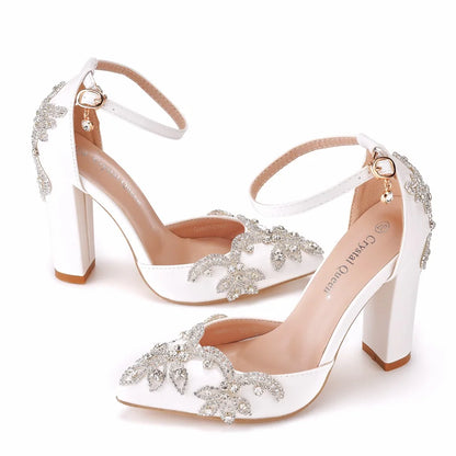 Chaussures simples à talons compensés et bout pointu pour femme, sandales à talons compensés de grande taille pour le commerce extérieur, chaussures de mariage à strass, chaussures compensées blanches pour femme