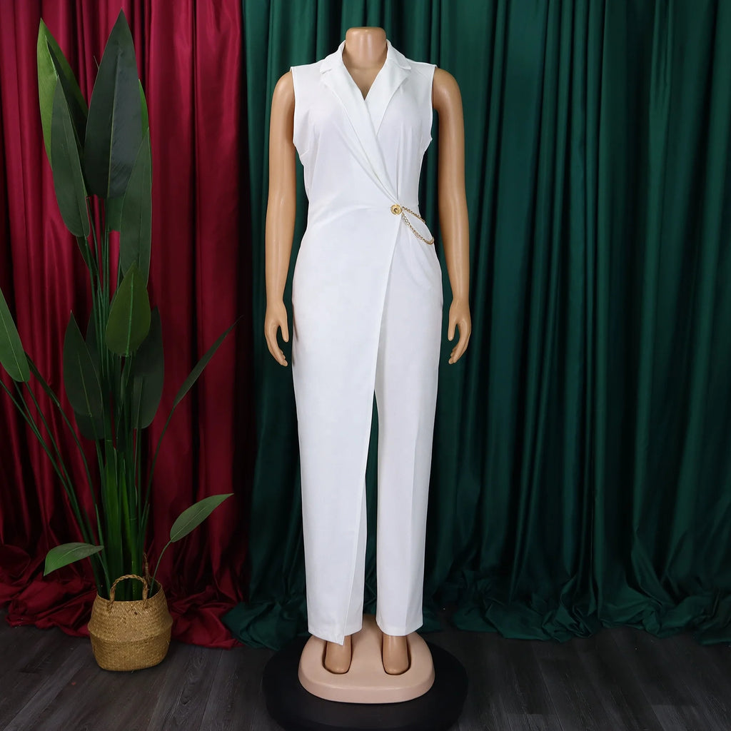 Ärmelloser Damen-Jumpsuit mit hoher Taille, geradem weitem Bein, für Frühling und Herbst