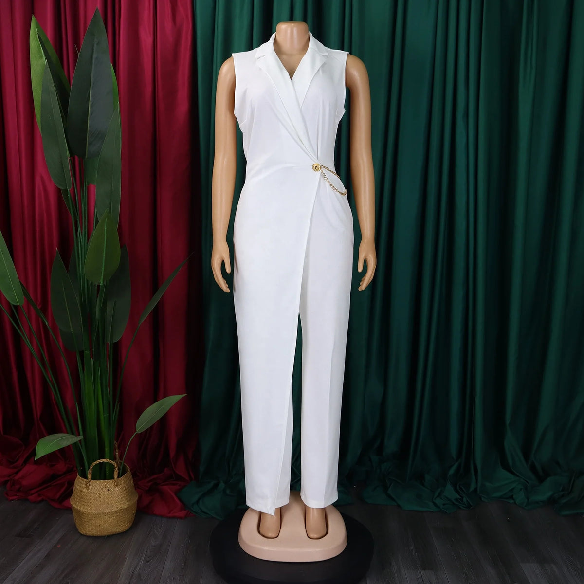 Fashion Sleeveless Women Spring Autumn High Waist Straight Wide Leg Jumpsuit