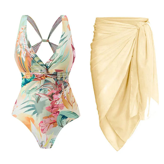 2023 New Design Swimwear Beachwear Ruffled High Waist Bikini Set With Cover up Swim Suits Women Bikinis & Beachwear