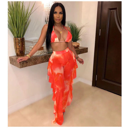 Summer Night Club Bikini Halter Sexy Swimsuits for Women 2Pcs Sheer Sexy 2025 Women Long Pant Bathing Suits