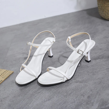2025 Nouvelles sandales d'été élégantes et sexy pour femmes, chaussures à talons hauts Stiletto avec ceinture, sandales romaines pour femmes