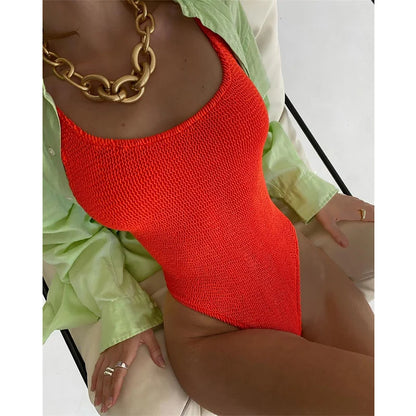 2023 Fashion Push-up High Cut 1-teiliger Bauchweg-Badeanzug Einfarbig Bikini Beachwear Sexy