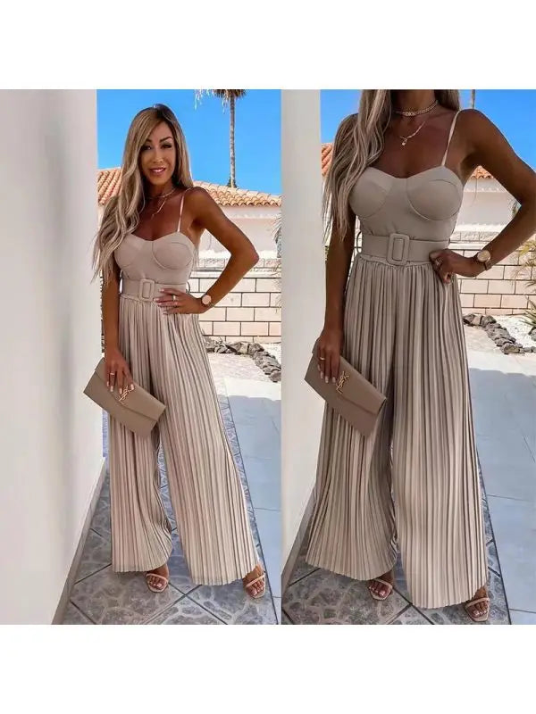 Liu Ming Herbst Winter Damen Sexy Neues Produkt Rückenfrei Locker Lässiger Playsuit Weiblicher Plissierter Overall Weiter Bein Jumpsuit