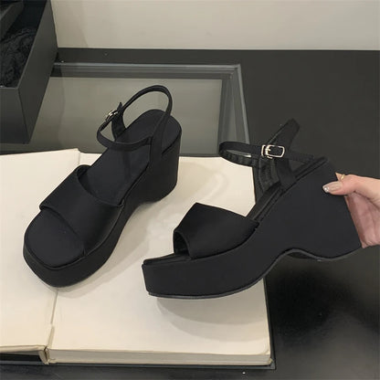 2025 European American Wedding Wind Comfortable Women's Open-Toed Peep Sandals Thick Soled Summer Slope Heel Breathable