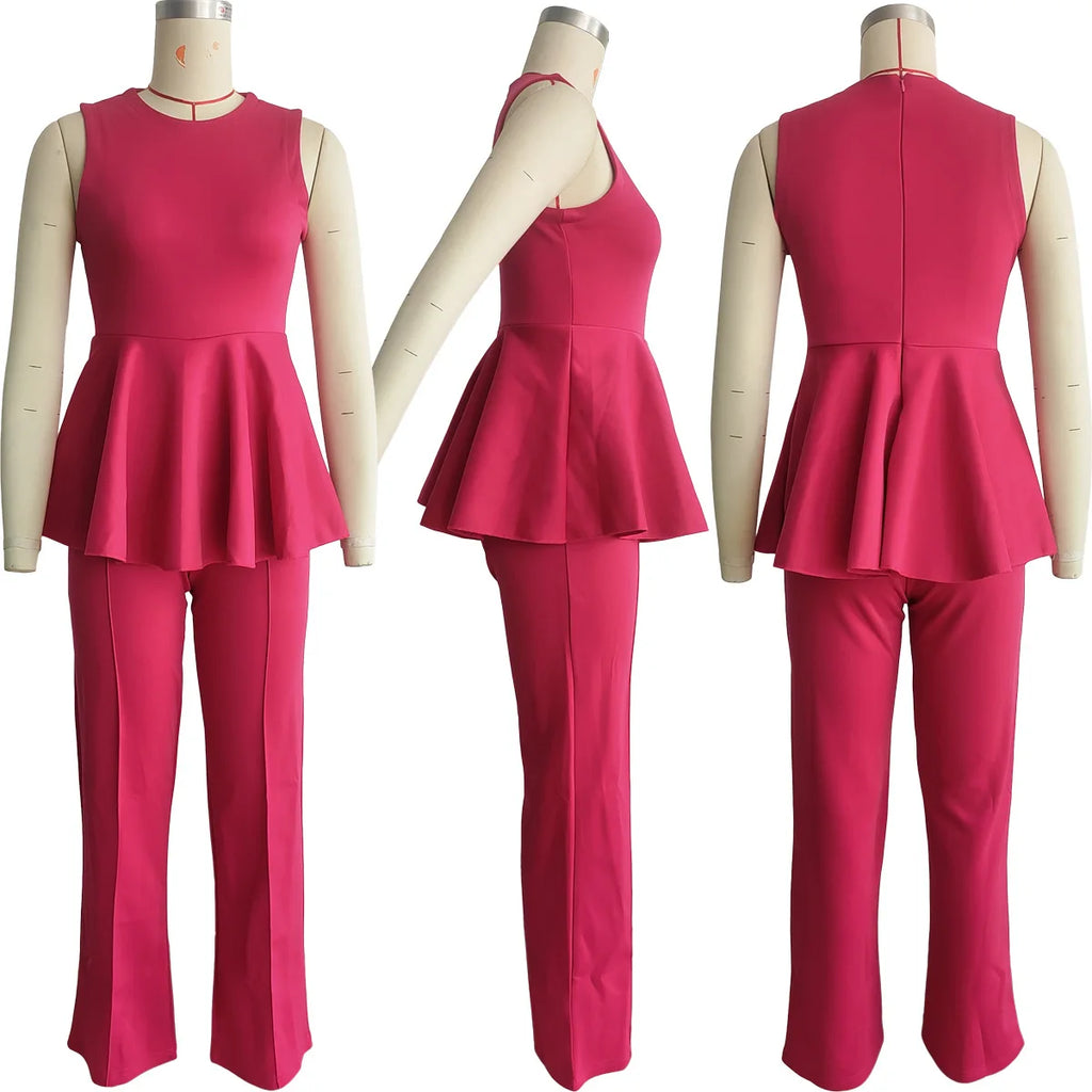 L394 Latest Design Summer Jumpsuit Women Lapel Collar Pocket Loose Waist Wide Leg Sleeveless Jumpsuit for Ladies