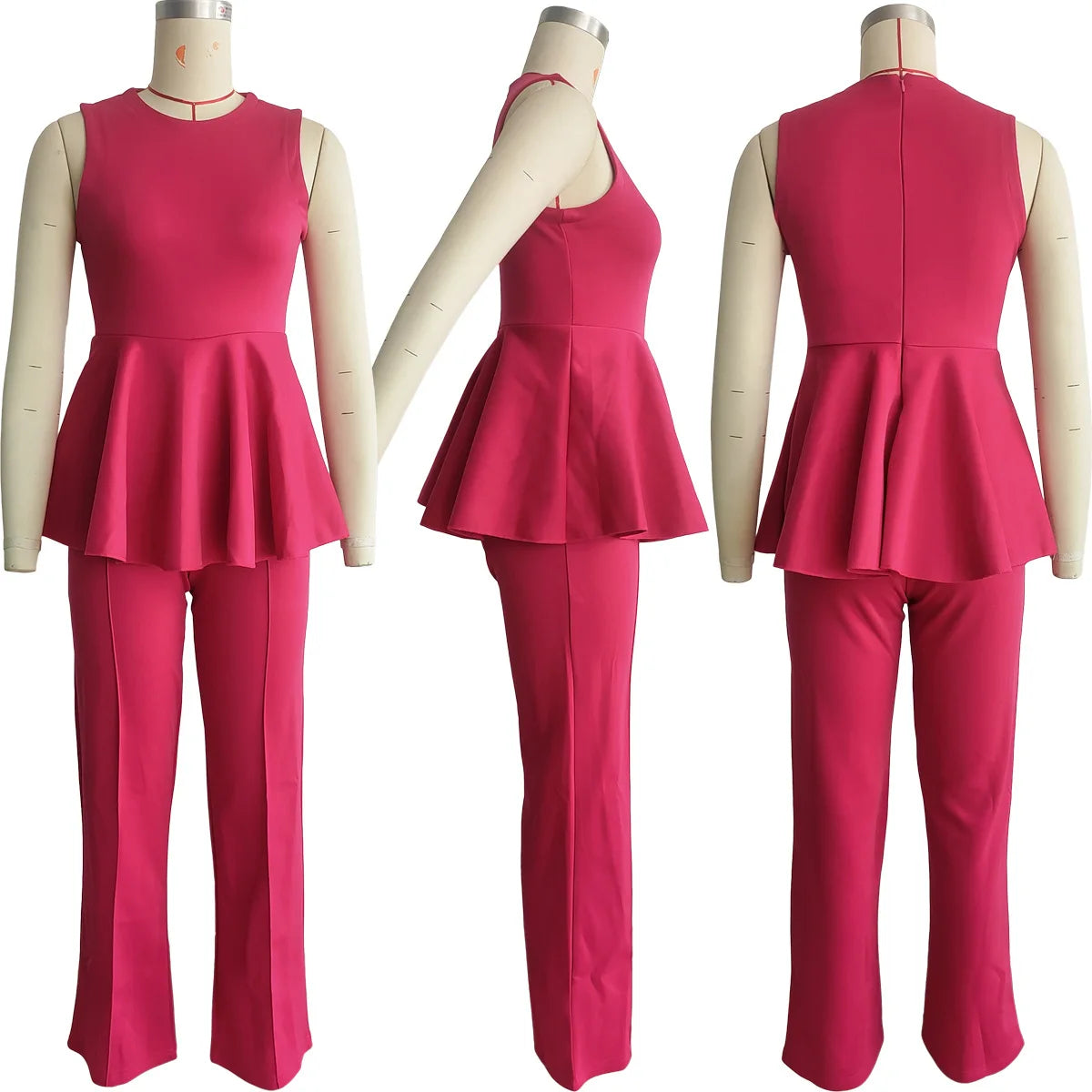 L394 Latest Design Summer Jumpsuit Women Lapel Collar Pocket Loose Waist Wide Leg Sleeveless Jumpsuit for Ladies