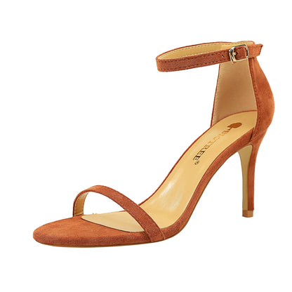 126-A9 European and American Fashion Simple Stiletto High Heel Suede Open Toe Word Sexy Nightclub High Heels Women Sandals