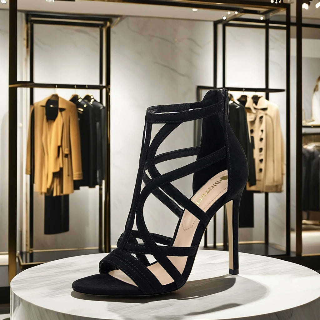 Sandales femme sexy à talons hauts ouverts sur les orteils Chaussures de mariée à lanière à la cheville à talons fins Tendance mode pour la saison hivernale