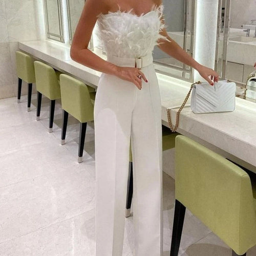 Combinaison moulante sexy à plumes pour femme, nouvelle collection printemps-été Europe et États-Unis