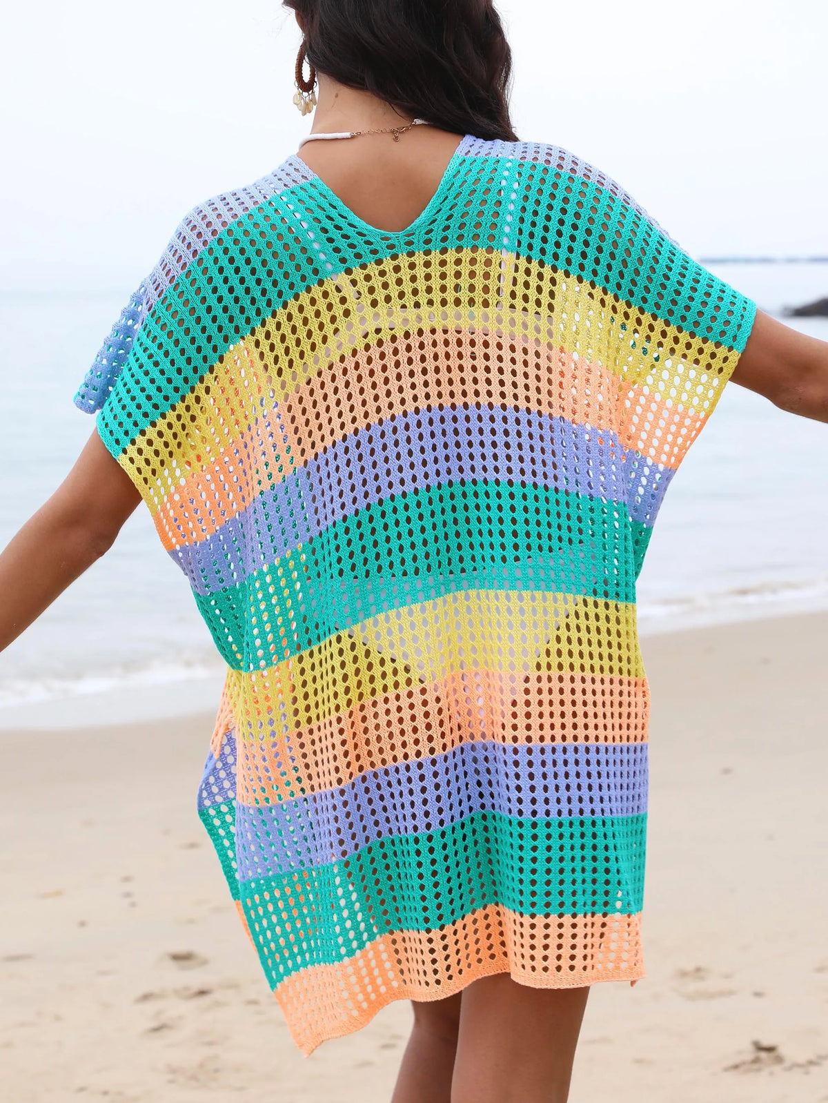 2024 Sexy Hollow Women Bathing Suit Knitted Crochet Top Swimsuit Beachwear Mesh Bikini Cover up Ladies Summer Beach Dresses