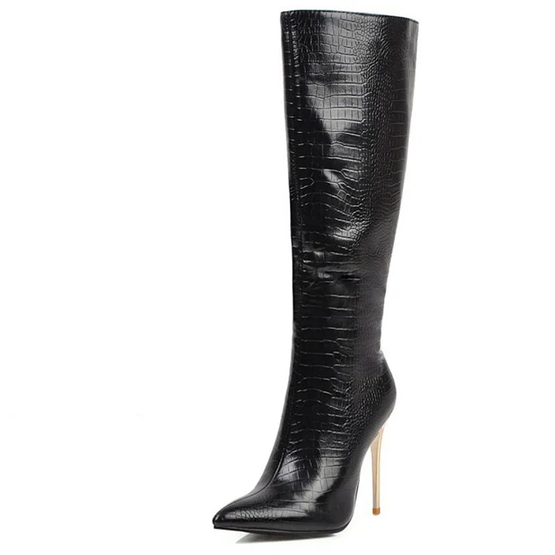 Snakeskin Leopard Long Boots Sexy Shoes Woman High Heels Autumn Winter Knee High Boots Leather Cowboy Women Shoes Custom WSH3461