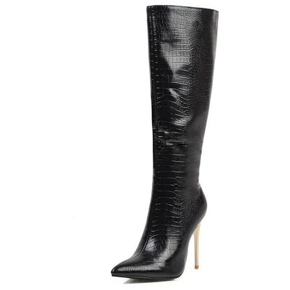 Snakeskin Leopard Long Boots Sexy Shoes Woman High Heels Autumn Winter Knee High Boots Leather Cowboy Women Shoes Custom WSH3461