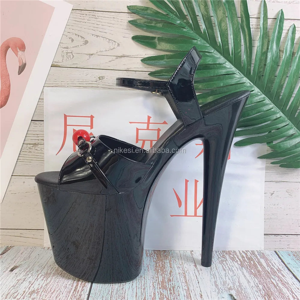 8inch-20cm Open Toe Summer Autumn Outdoor Anti-Slip Waterproof Plastic Platform Stiletto Heel Pole Dance Heeled Sandals Black