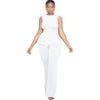 L394 Latest Design Summer Jumpsuit Women Lapel Collar Pocket Loose Waist Wide Leg Sleeveless Jumpsuit for Ladies