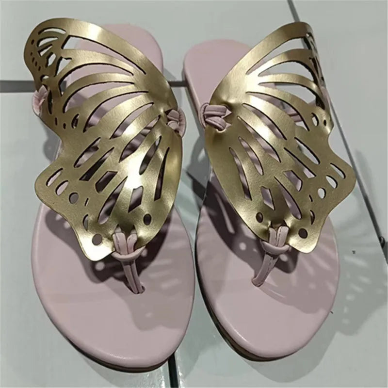 Nouvelle Mode Été Filles Bout Ouvert Plat Extérieur pour Chaussons Papillon Sandales en Cuir Léger Respirant et Antidérapant