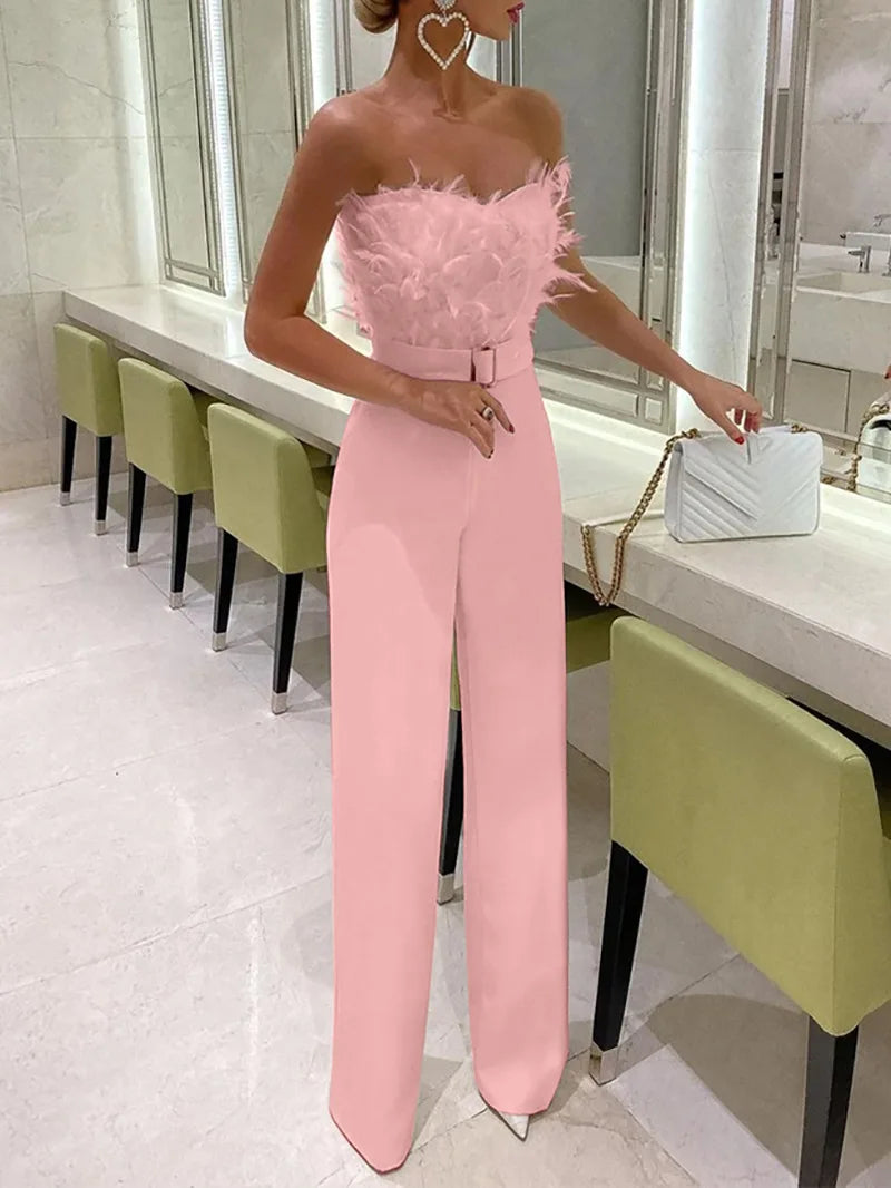 Combinaison moulante sexy à plumes pour femme, nouvelle collection printemps-été Europe et États-Unis