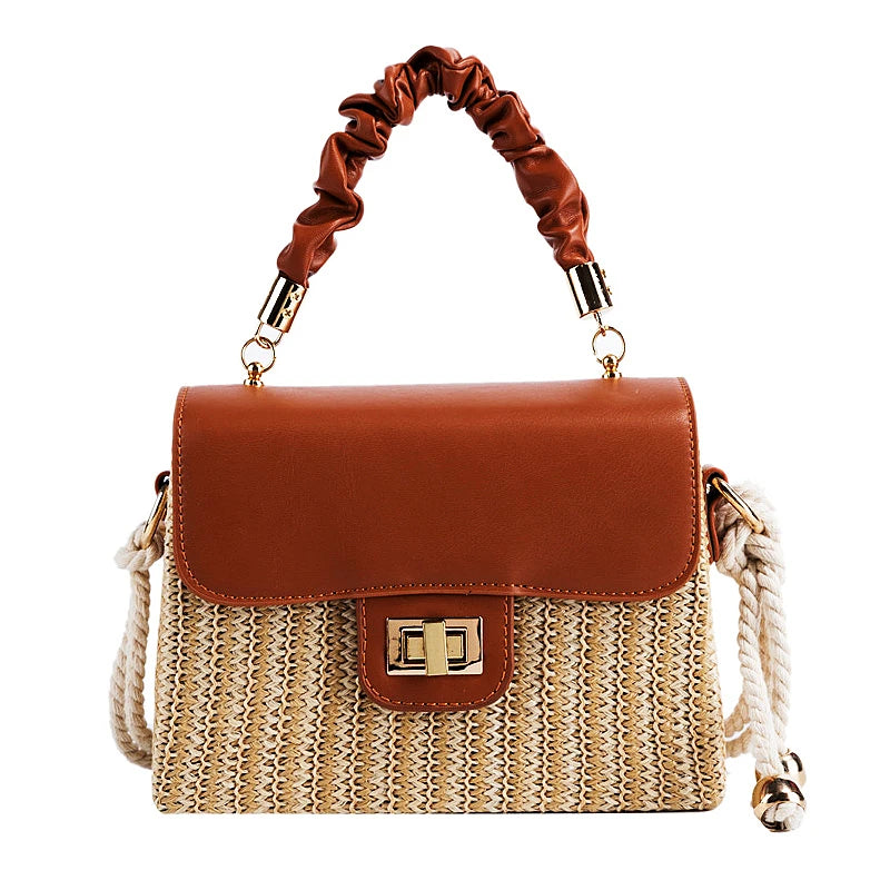 Borsa da spiaggia in paglia per donna 2021 Borsa estiva con manico pieghettato Borsa di design di lusso Borsa a tracolla in colore a contrasto e borsetta Lady Bolsos