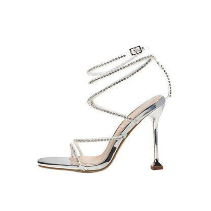 Sandales à talons hauts pour femmes, brides, strass, mode slim, pour l'été, mariage, soirée, danse, rehaussantes