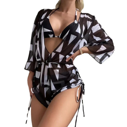 3 Piece Set Bikini New Summer Women Sexy Bikini Loose Beach Spaghetti Strap Bra Jumpsuit Suits Printed Swimwear Bikini
