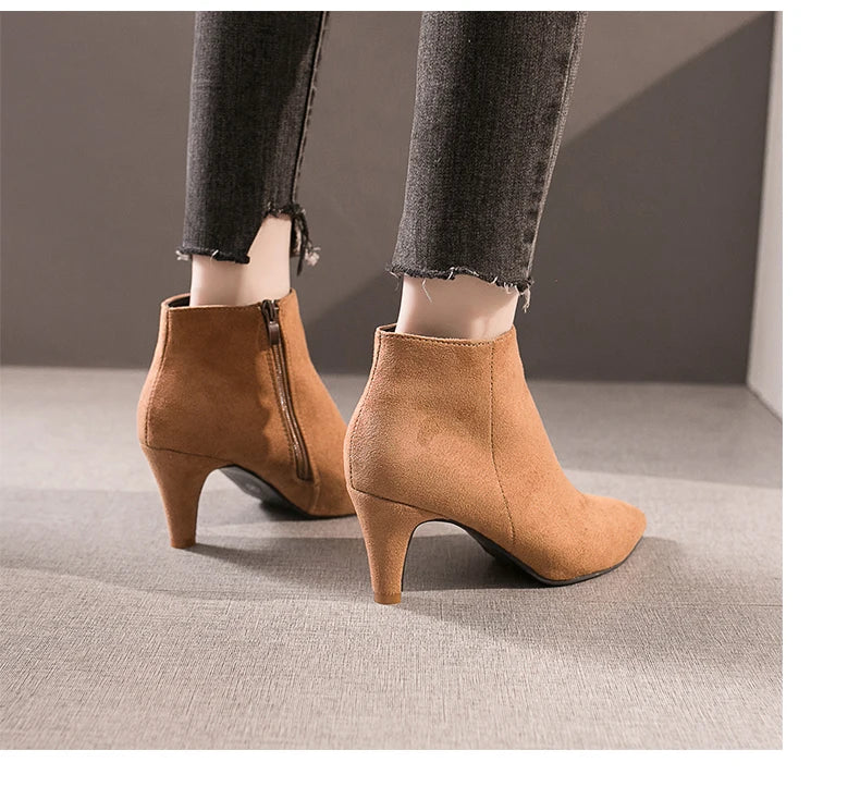 LazySeal 2025 New Luxury Leopard Women Boots Leather Winter Casual Shoes Hoof Heels Zip Pointed Toe Ankle Boots Big Size 43