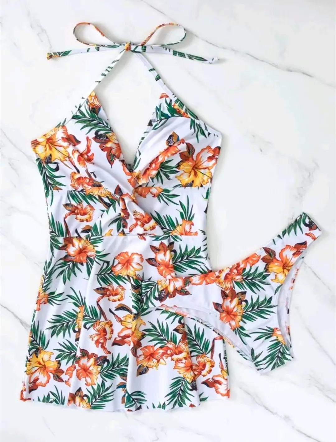 XCTM-YMF2205 Women's Fashion Cover up Beachwear Halter Bikini Swimdress Two Piece Swimwear Eco Friendly Swimwear