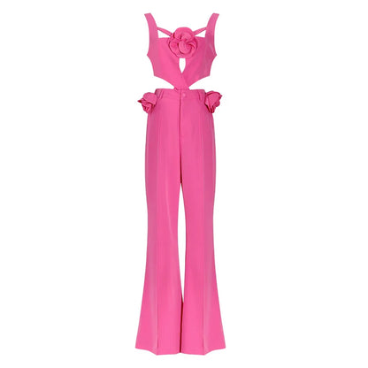 New Arrival Ladies Jumpsuit Spring Summer Three-dimensional Flower Cross Detachable Vest With Pant Jumpsuit Two-piece Set
