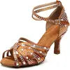 Brown Rhinestone Ballroom Dance Shoes Salsa Sandals Latin Bachata Performance Dancing Shoes