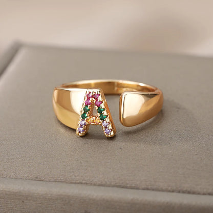 Anelli con lettera zircone arcobaleno per le donne Moda grosso lettera larga AZ anello in acciaio inossidabile matrimonio gioielli Boho spedizione gratuita