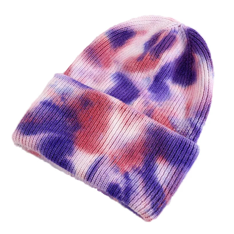 Unisex Cool Winter uomo donna gradiente Tie Dye Hat Skullies berretti acrilico Stretch Knit Sport antivento caldo cappellino corto melone R80