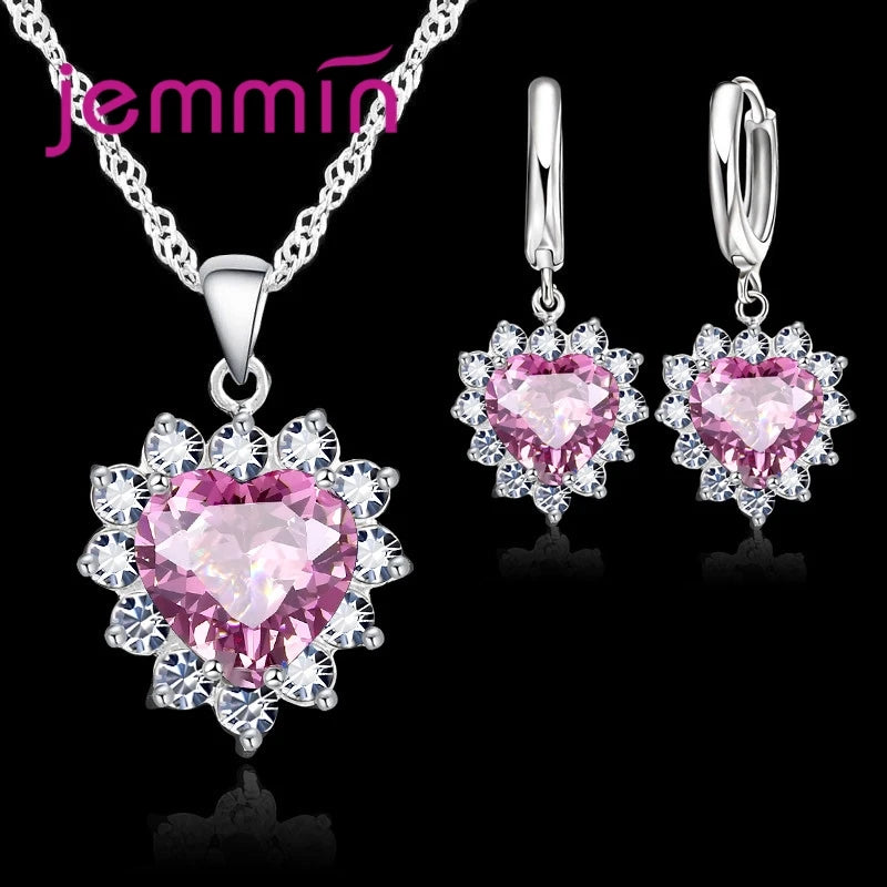 Top di Vendita di Cerimonia Nuziale di Fidanzamento Regalo di Anniversario Dei Monili di Imposta Solido Dell'argento Sterlina 925 Del Pendente Del Cuore Orecchini A Cerchio per Le Donne Ragazze