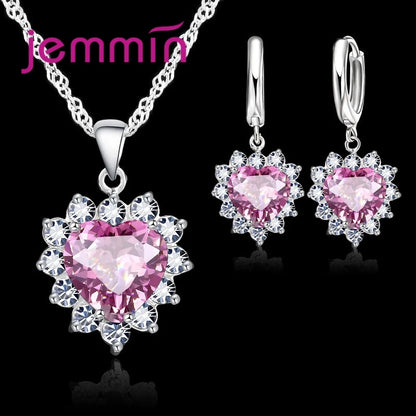 Top di Vendita di Cerimonia Nuziale di Fidanzamento Regalo di Anniversario Dei Monili di Imposta Solido Dell'argento Sterlina 925 Del Pendente Del Cuore Orecchini A Cerchio per Le Donne Ragazze